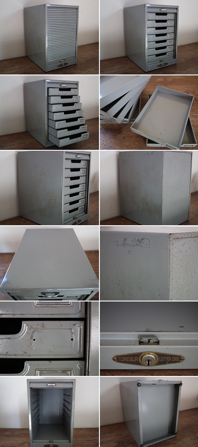 Y00038 工業系 シャッター付き 鉄製 7杯小引き出し 収納 ／ レトロ