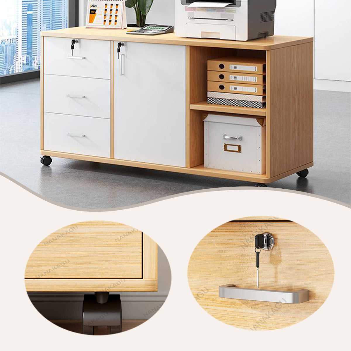 サイドワゴン,キャビネット,オフィスワゴン,引き出し,大容量収納,鍵