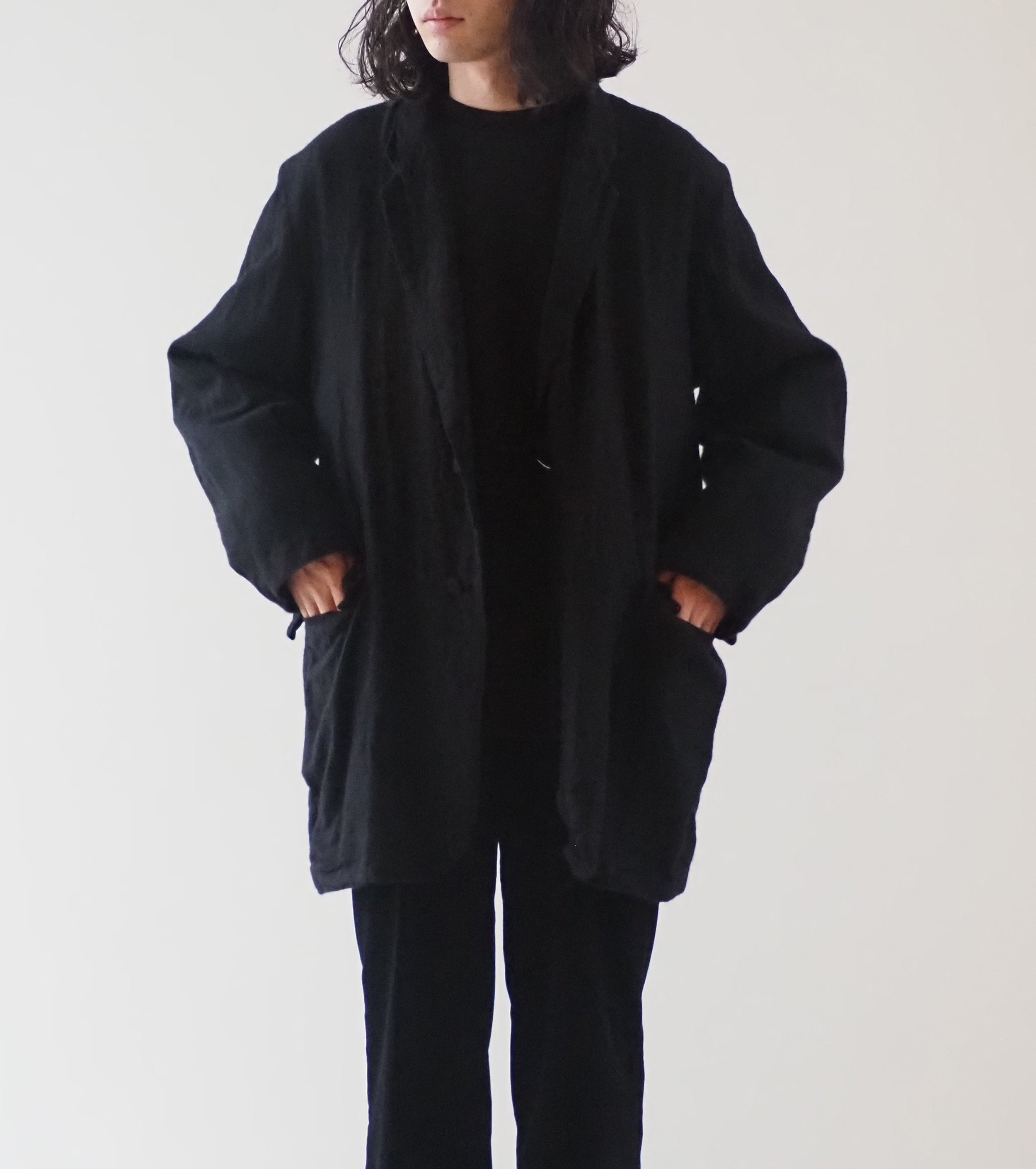 COMOLI カシミヤ シルク フロックコート , Black – Navyblue