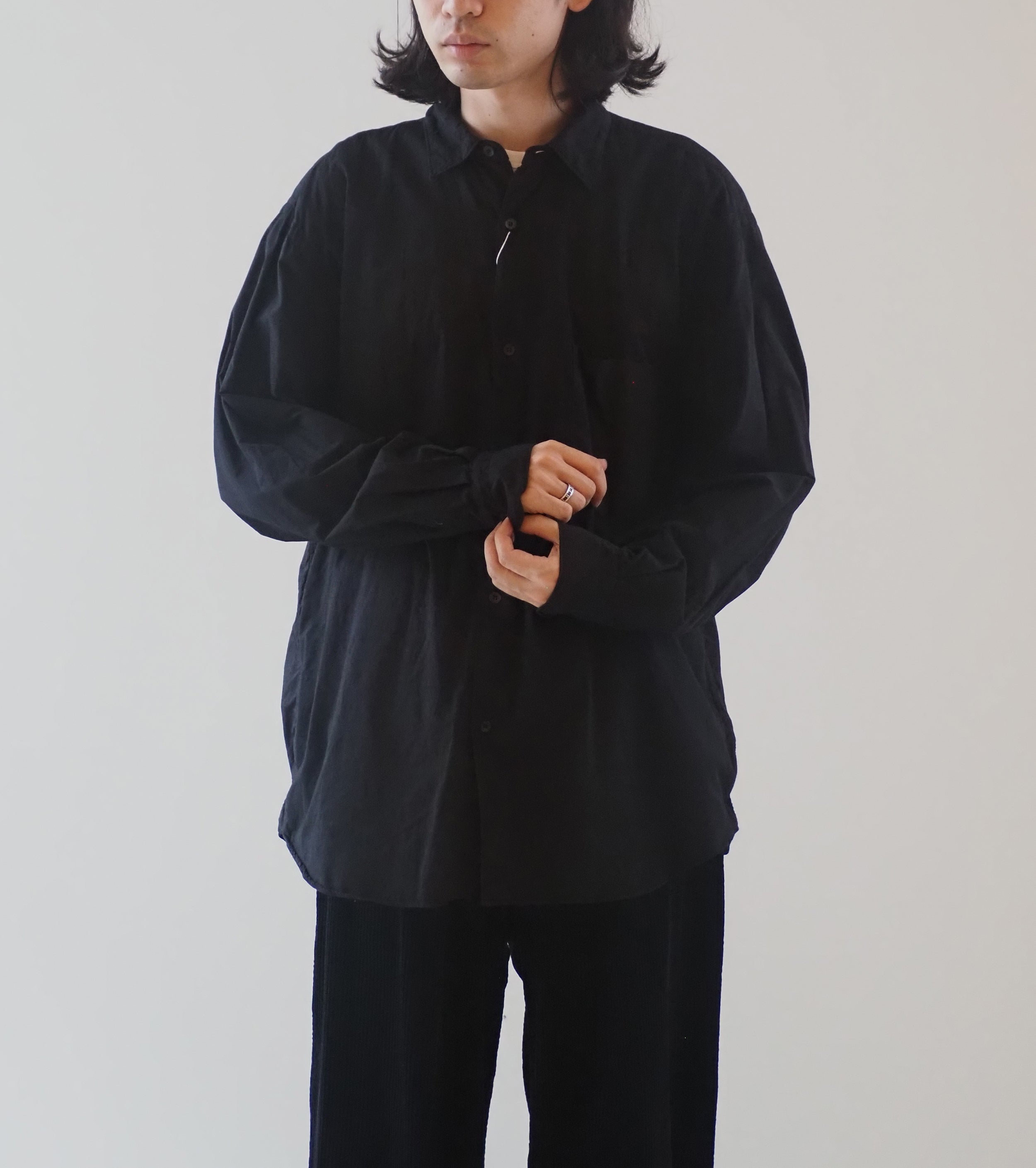 COMOLI カディー コットン Wレイヤー コモリ シャツ , Black – Navyblue