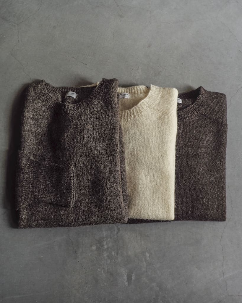 1PLY SHETLAND SWEATER CREW NECK - SHETLAND WOOL - NATURAL & BLACK
