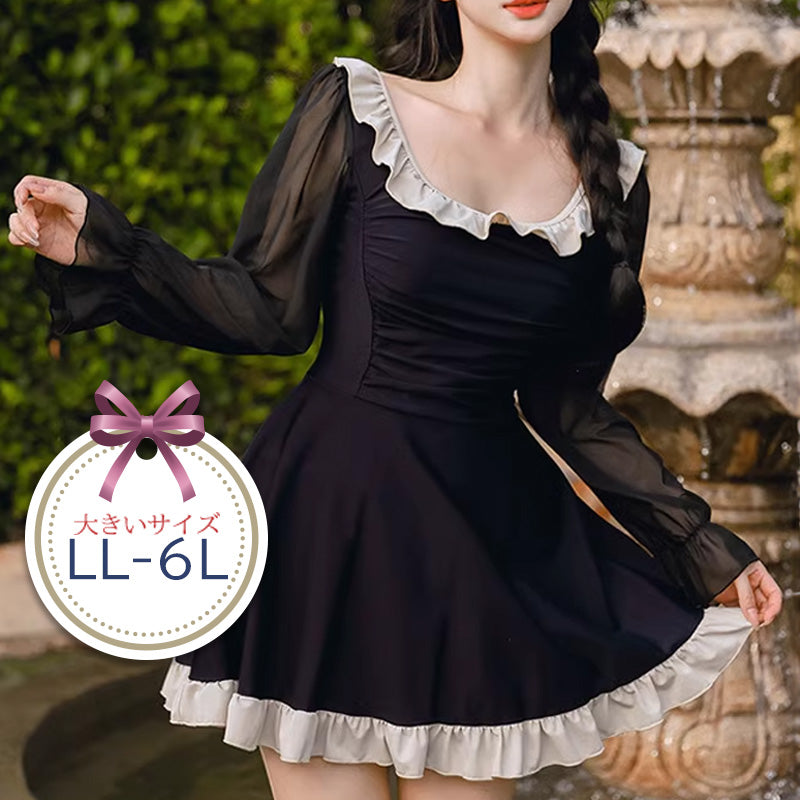 大きいサイズ レディース｜バッグリボンフリルワンピース水着スイム