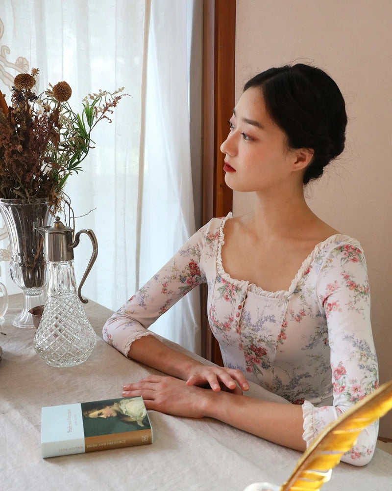 レヴダンス エリザベス スクエアネック レオタード フローラル/オフ