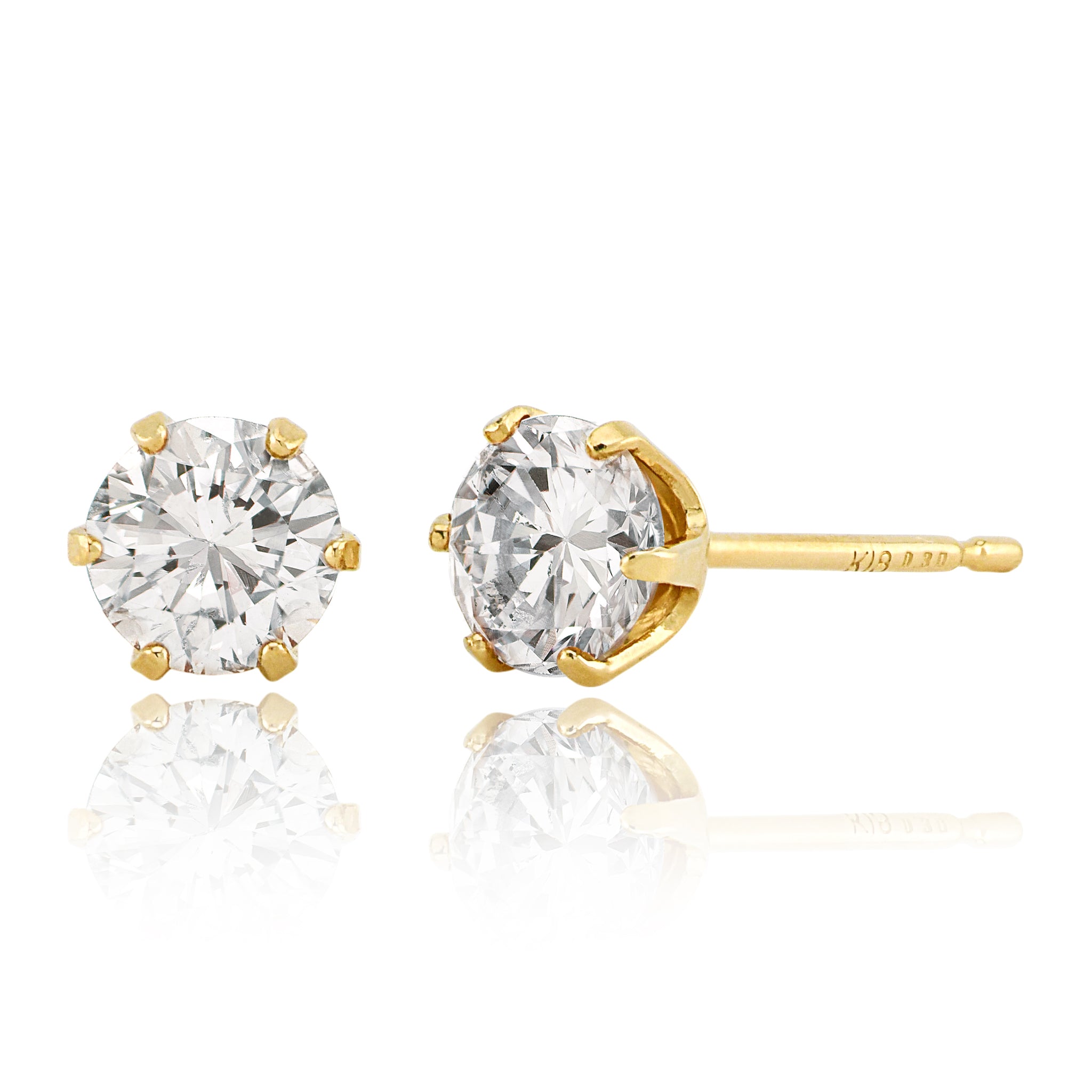 一粒 ダイヤモンド ピアス 計0.60ct K18YG イエローゴールド 6本爪