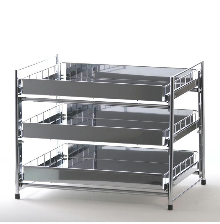 日本製 燕三条 シンク下スライド収納 3段 幅50cm 頑丈ステンレス