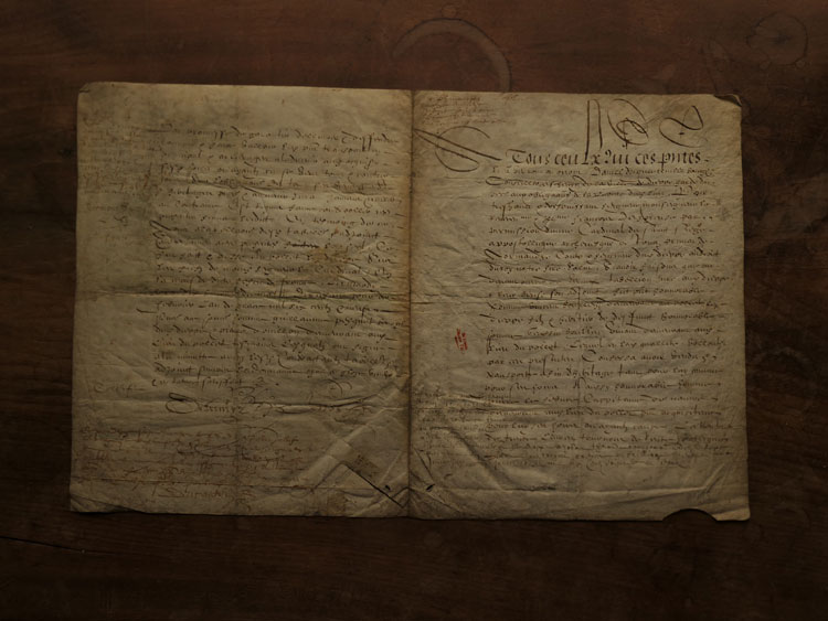 1755年頃フランス・羊皮紙・古文書・w44cm