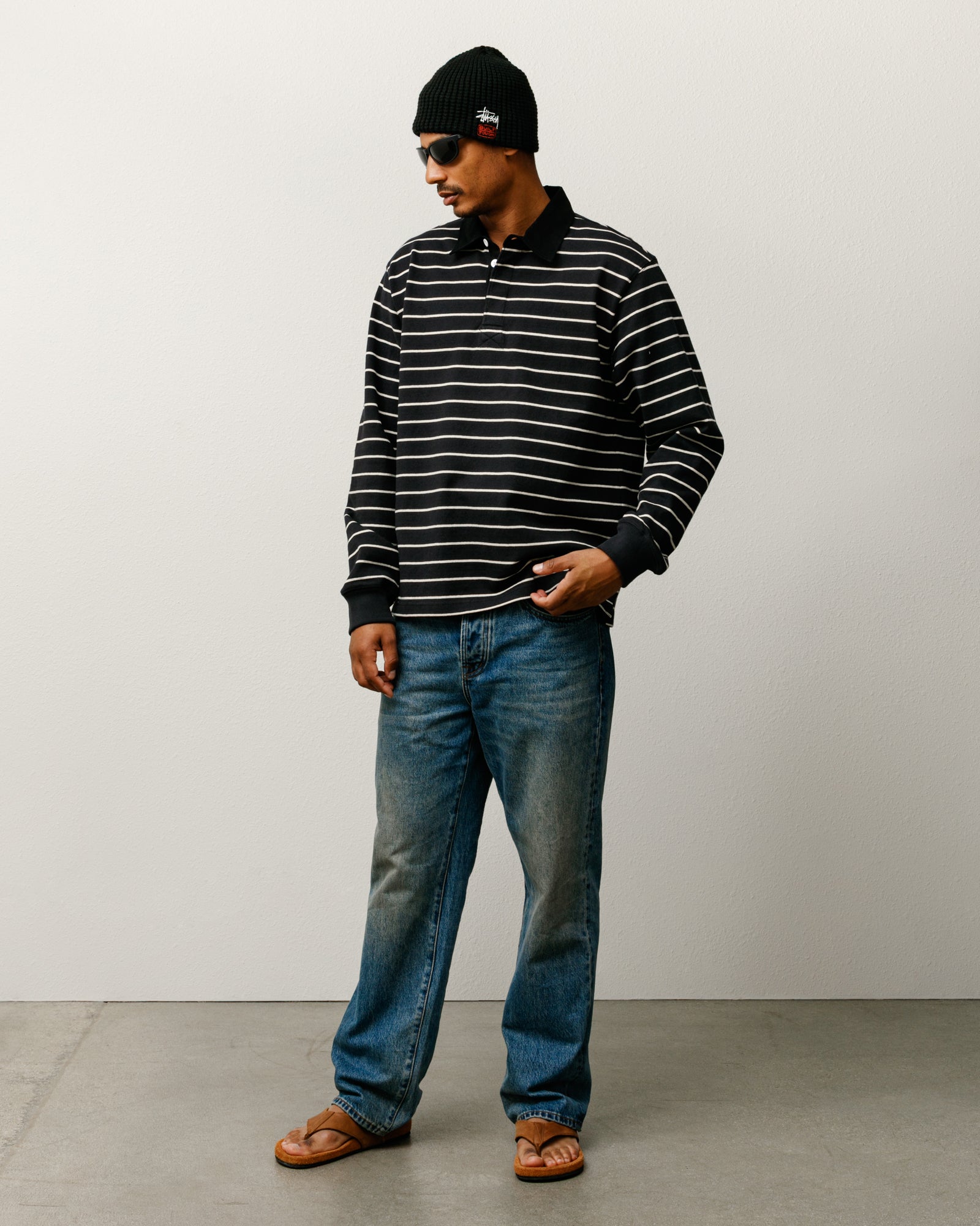 Striped Rugby Shirt – Black | Tops & Knits | Stüssy Canada