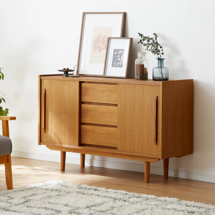 キャビネット 幅120cm 天然木 チーク材 完成品 高級感 オイル仕上げ 脚