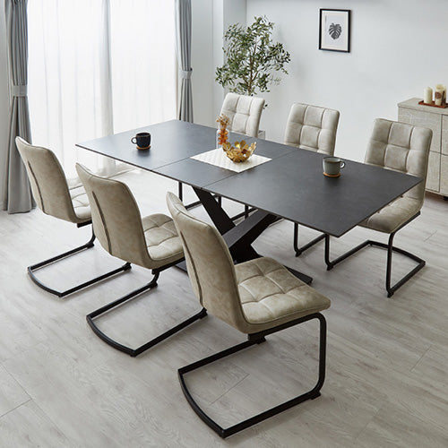 セラミック 伸長式ダイニングテーブルセット 幅160~200 伸縮