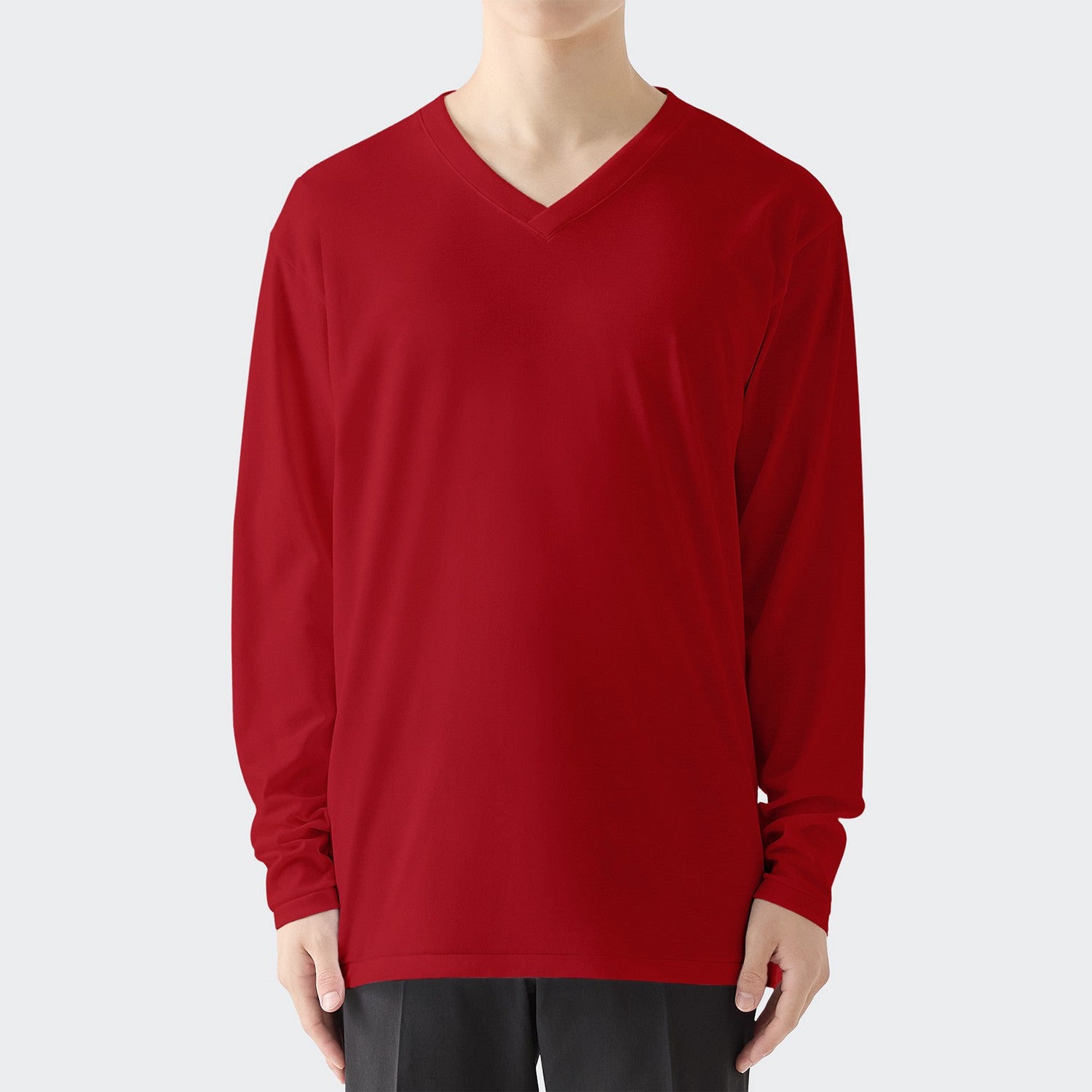 MENS ベーシック 長袖 VネックTシャツ RED | 高級無地Tシャツ専門店