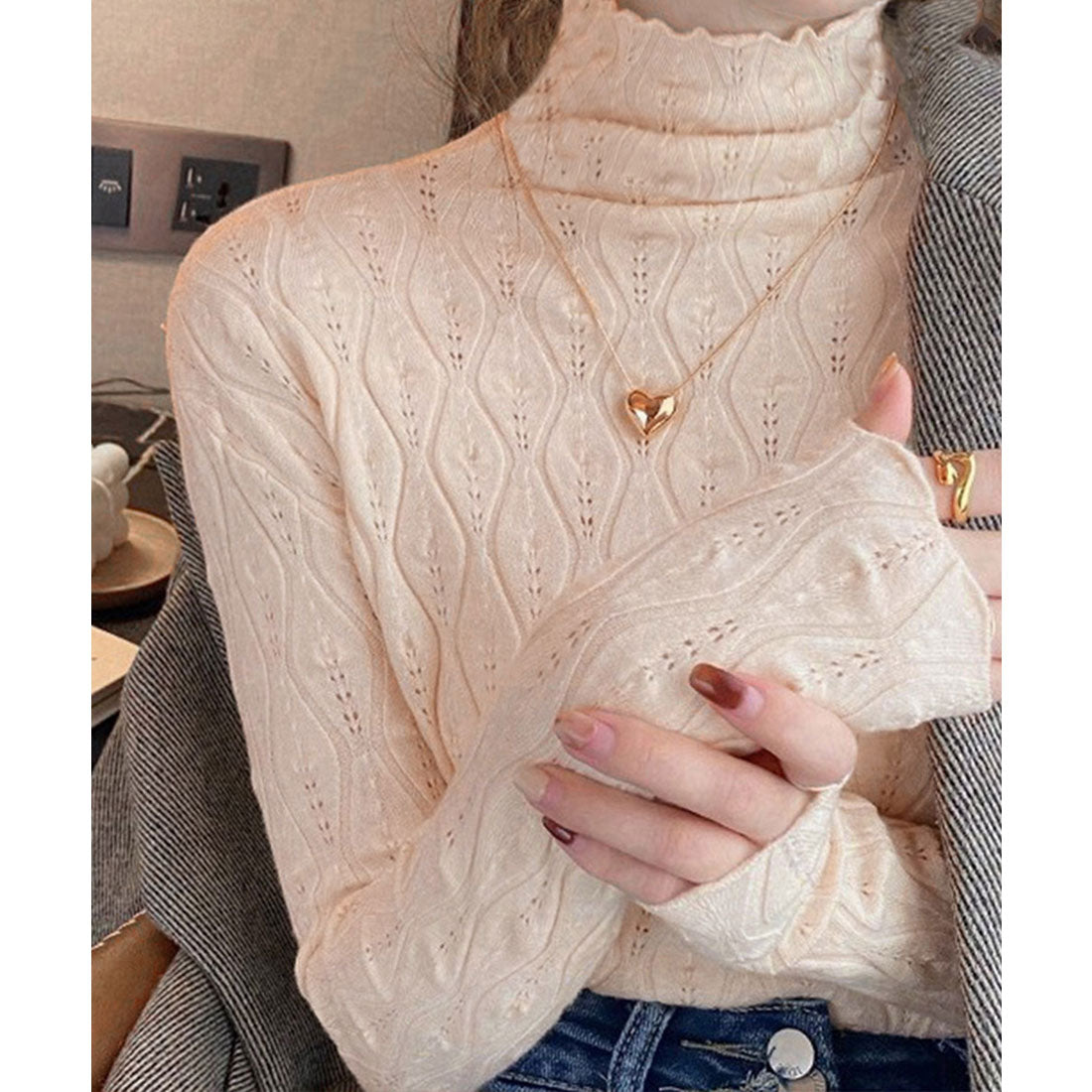 High neck knit tops for women, autumn/winter