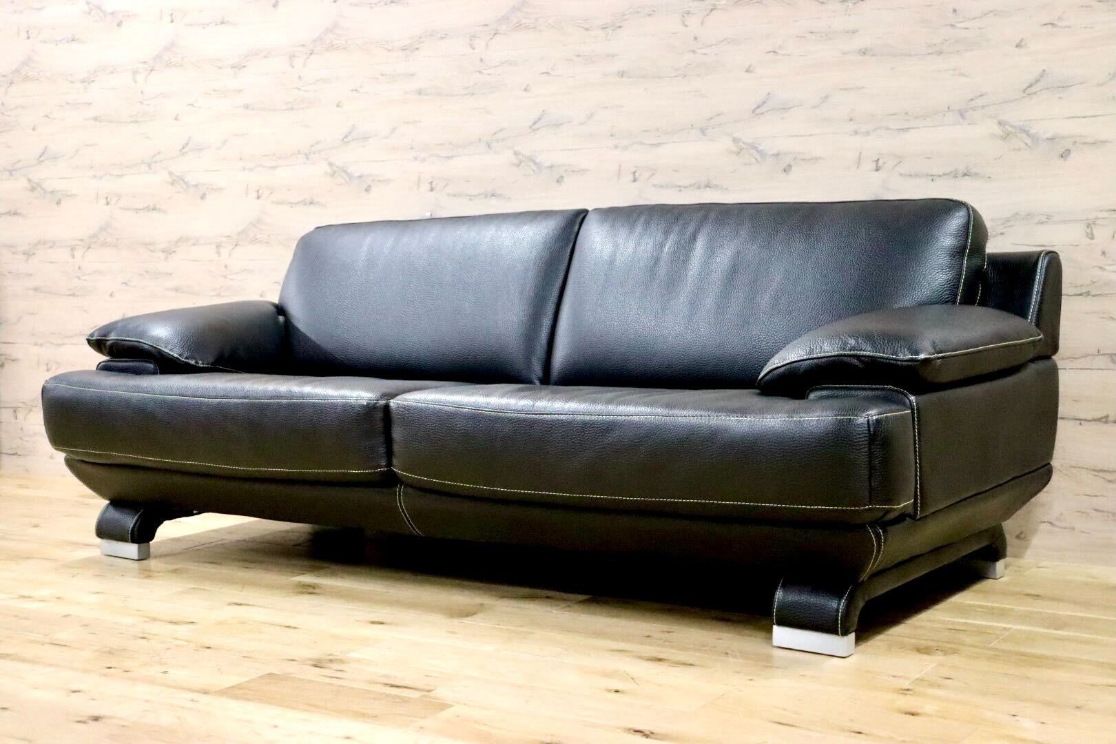 GMGK466○IDC大塚家具 L/S LUXE-01 3人掛けソファ トリプルソファ 黒