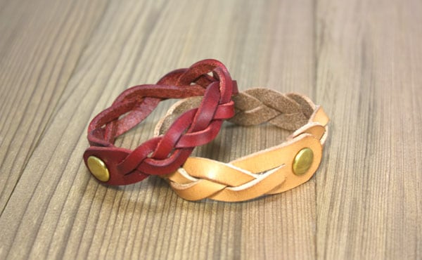 栃木レザー 2個ペア編み込みレザーブレスレット(レディース メンズ