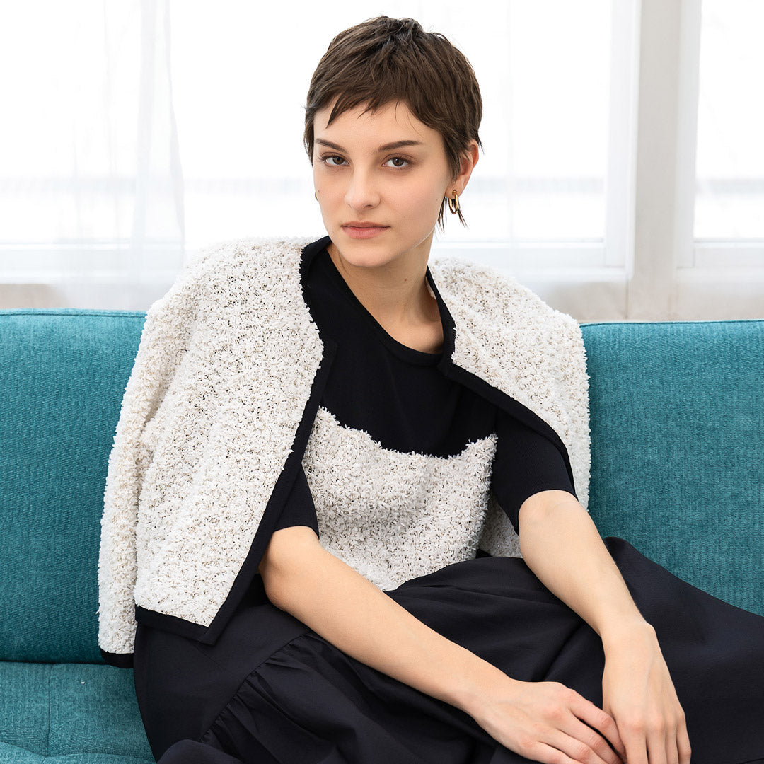 手洗い可】シャイニー ペーパーモール クルーネック カーディガン