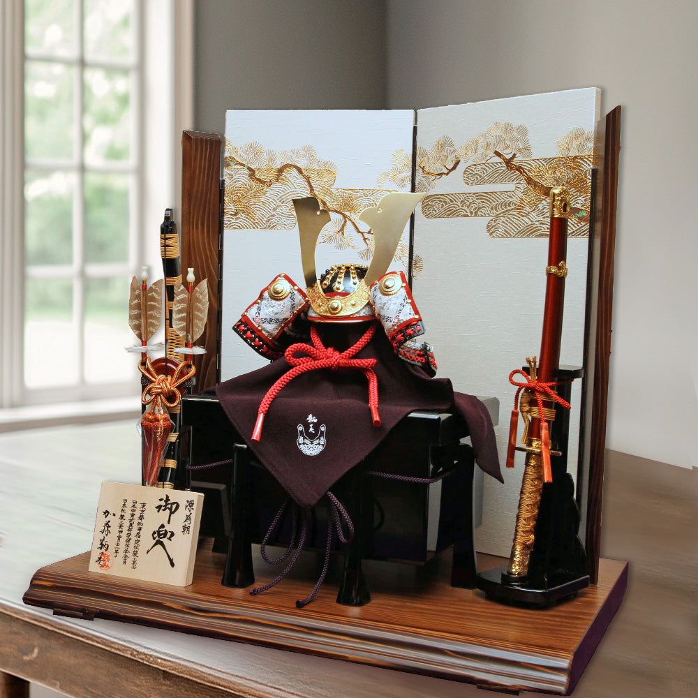 横幅60cm｜加藤鞆美作｜1/3源為朝兜｜平飾りの五月人形｜本物を再現