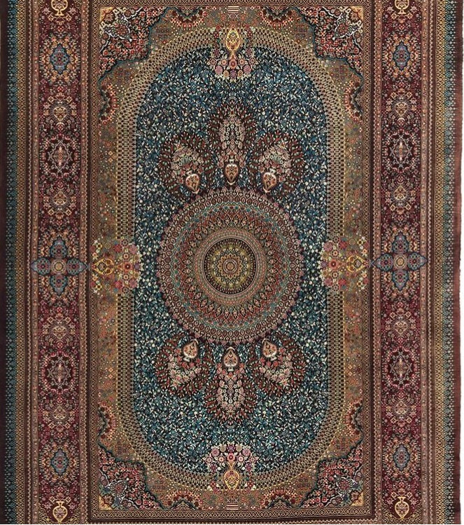 ペルシャ絨毯 クム産 シルク100% [セディギヤン工房] リビングサイズの