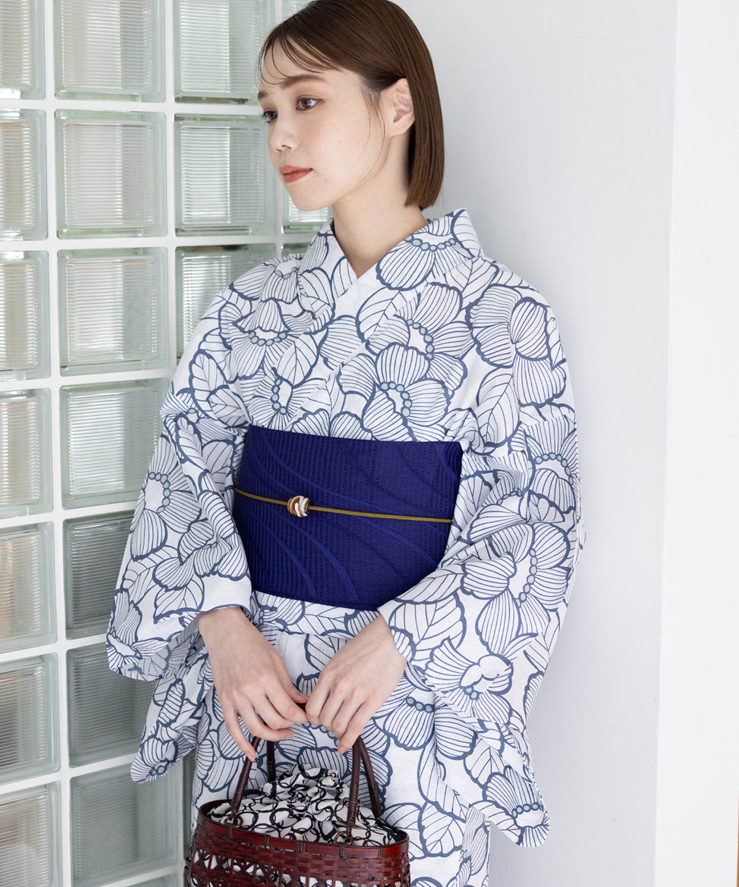 こだわり浴衣5点セット (浴衣/帯/下駄/腰紐/着付け冊子) 変わり織生地