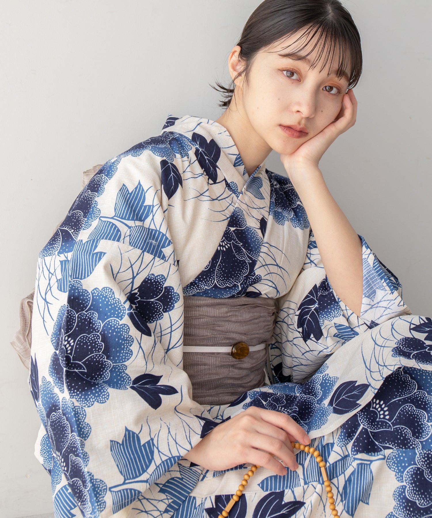 こだわり浴衣 5点セット (浴衣/帯/下駄/腰紐/着付け冊子) 変わり織生地