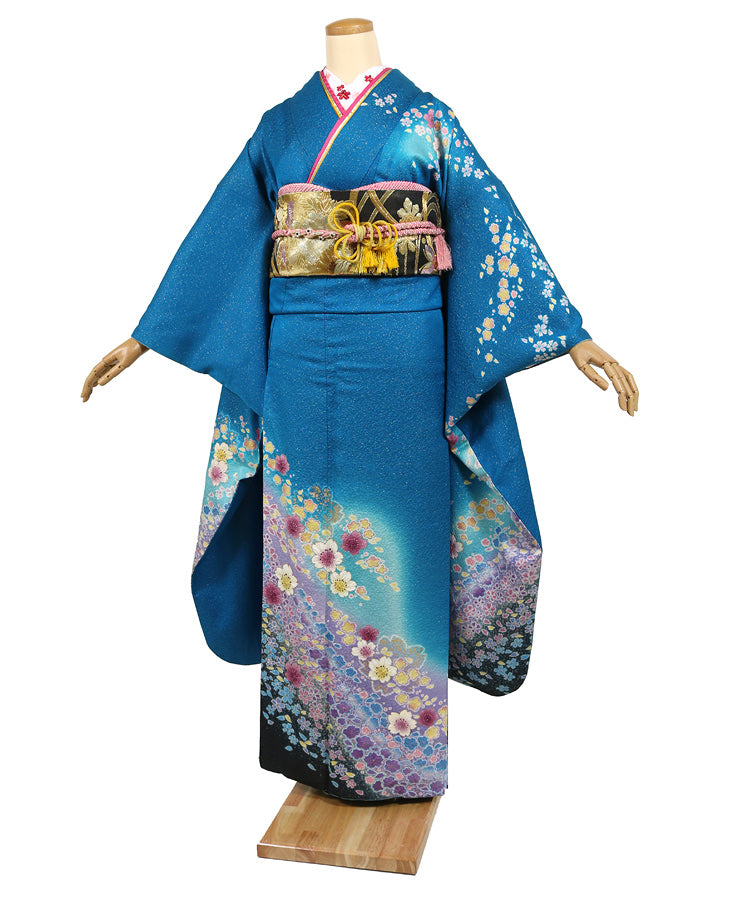 振袖 レンタル フルセット 青 ブルー コバルトブルー 適応身長161cm