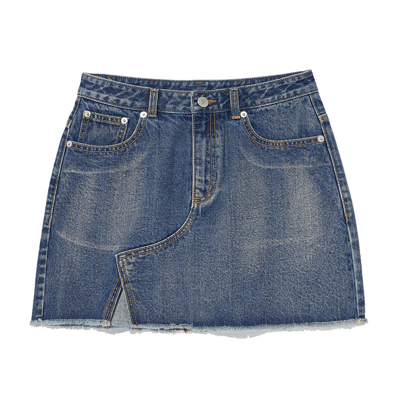 ジッパーポイントデニムスカート【ブルー】