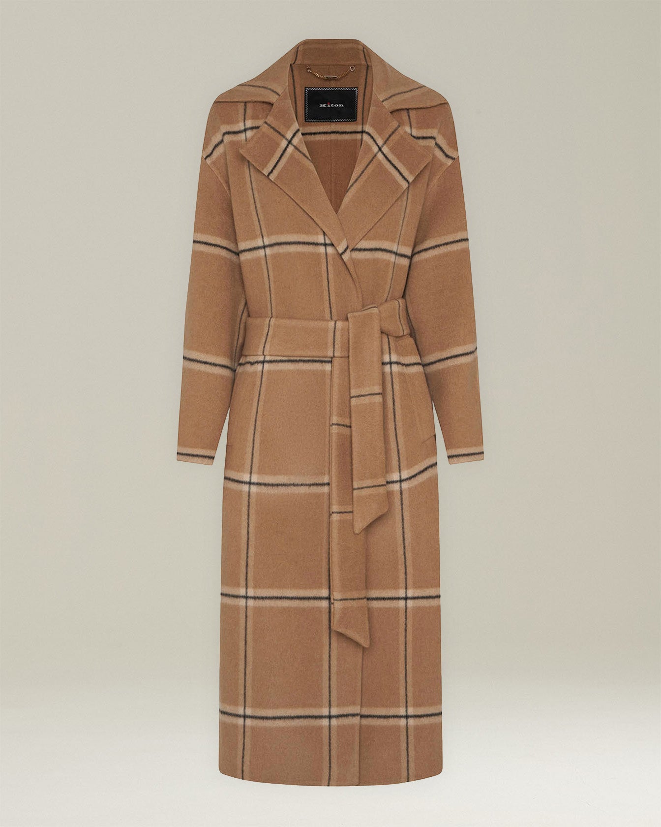 Camel checked coat in fine cashmere Kiton