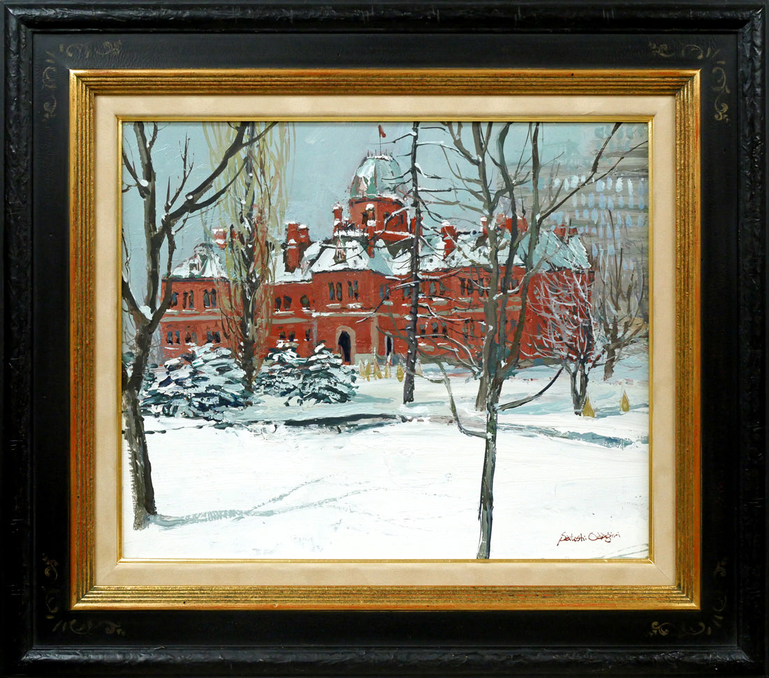 小田切訓「雪の北海道庁」油絵・F8号 絵画買取・販売の小竹美術