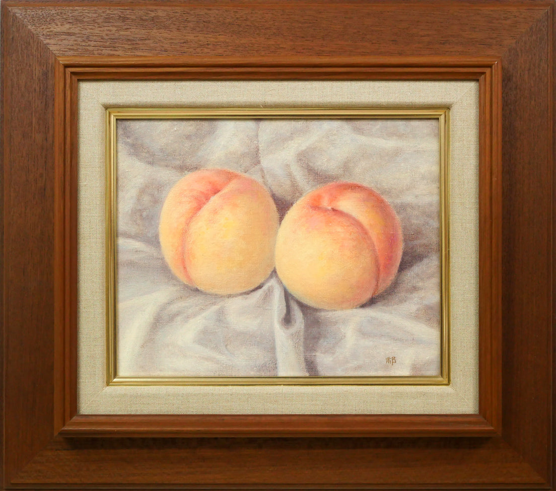 祁答院慶昭「白桃」油絵・F3号 絵画買取・販売の小竹美術