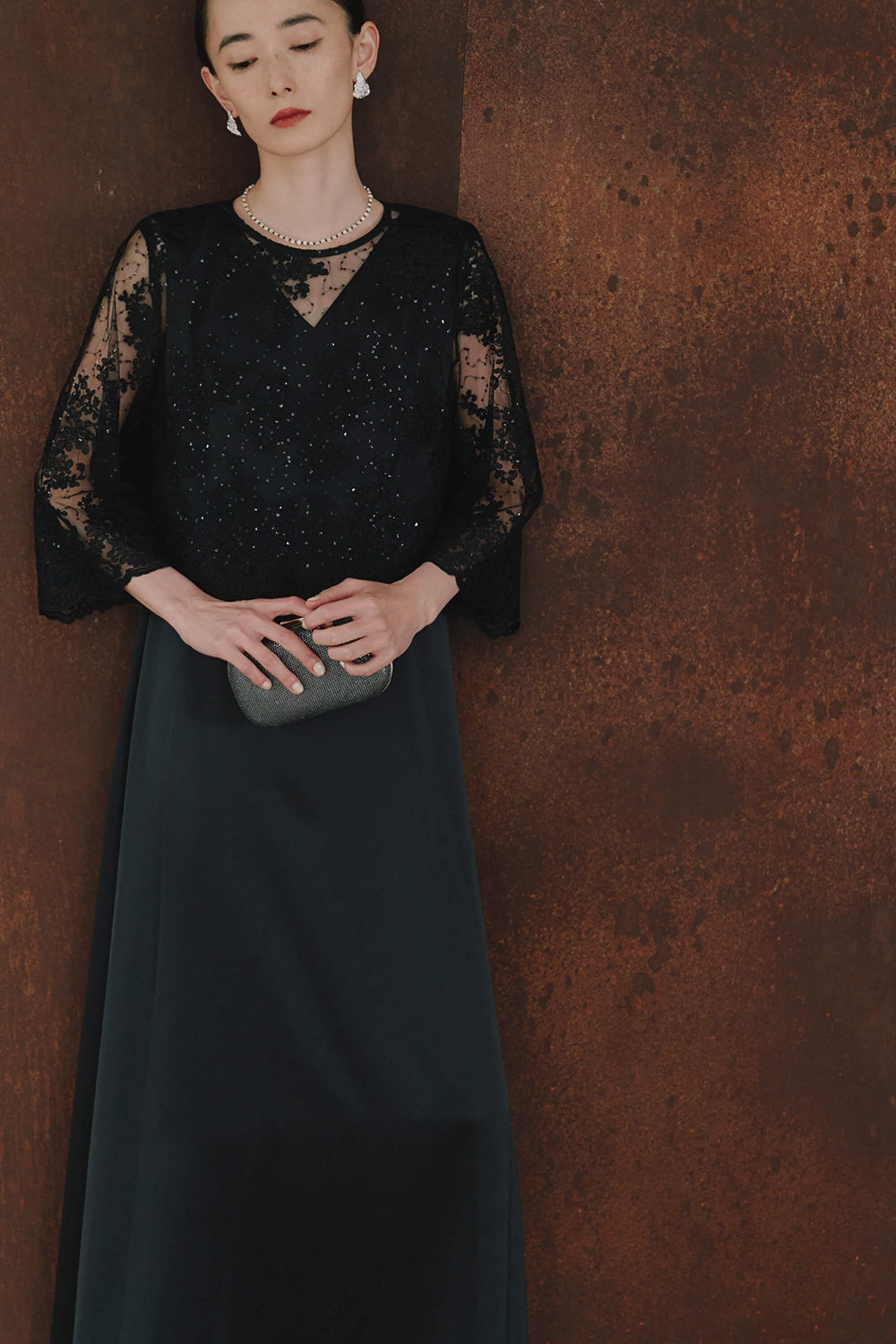 kaene公式オンラインストア シャイニーレースレイヤードドレス