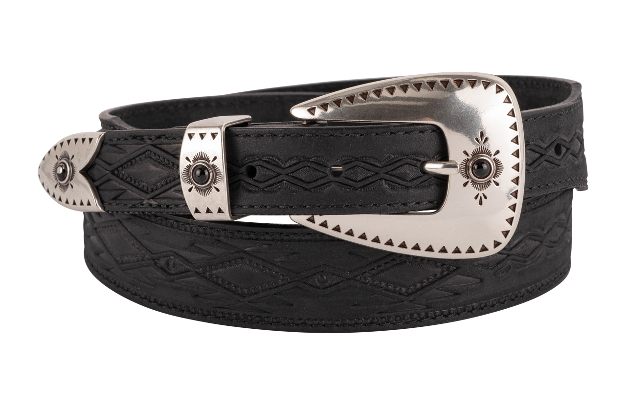 Tony Lama Dakota Black Embossed Western Belt | Pinto Ranch