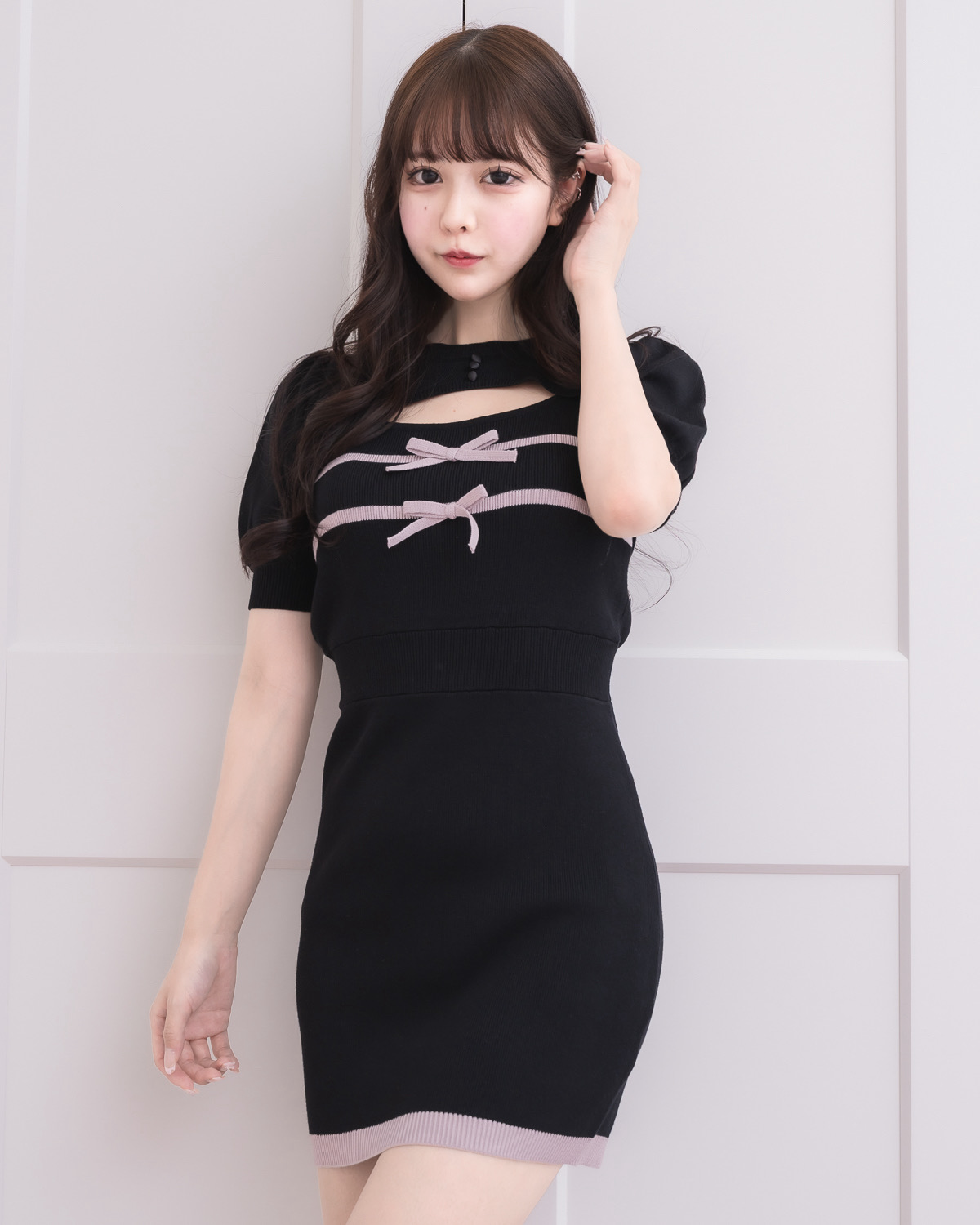 リボンテープレイヤード半袖ニットワンピ – pium