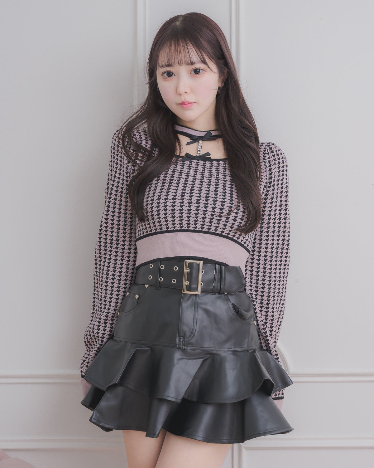 ベルト付きティアードレザースカート – pium