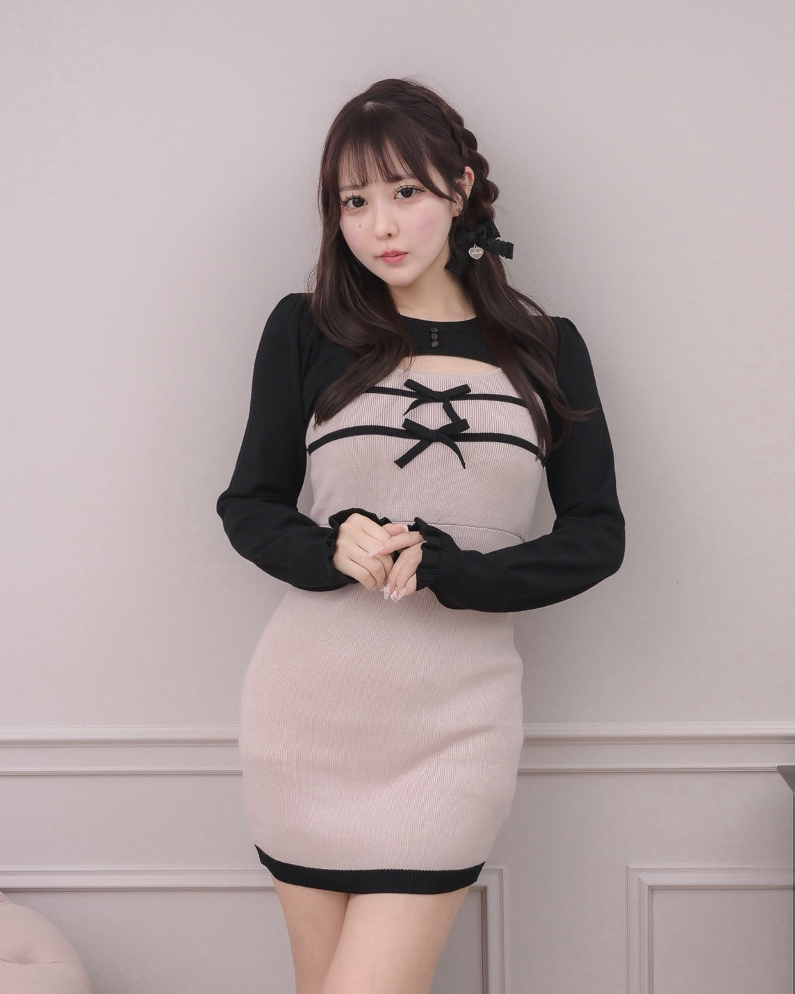 リボンテープレイヤードニットワンピ – pium