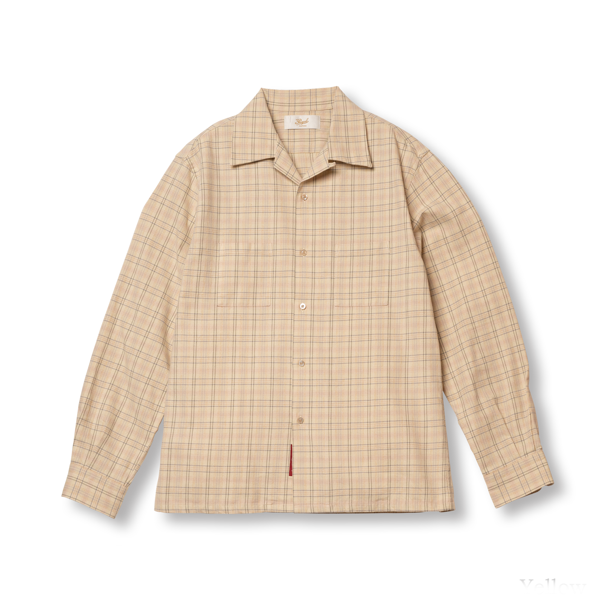 S1007 Checked Open-Collar Shirt (Yellow) チェックオープンカラー