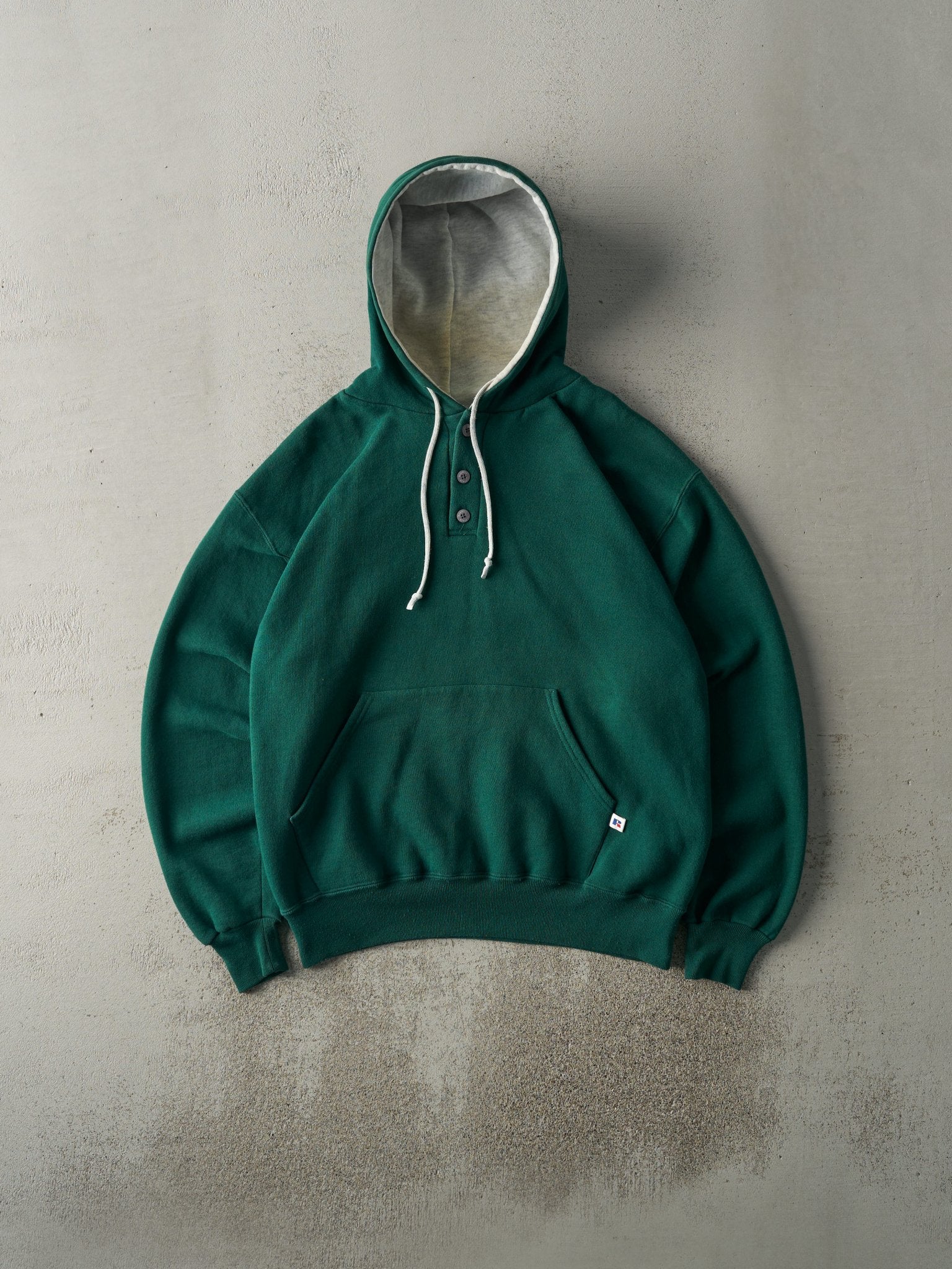 Vintage 90s Green Russell Athletic Quarter Button Hoodie (M