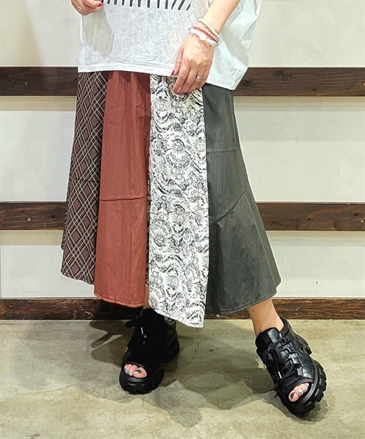 プリントパッチワークスカート | 大人衣料 | axes femme online shop