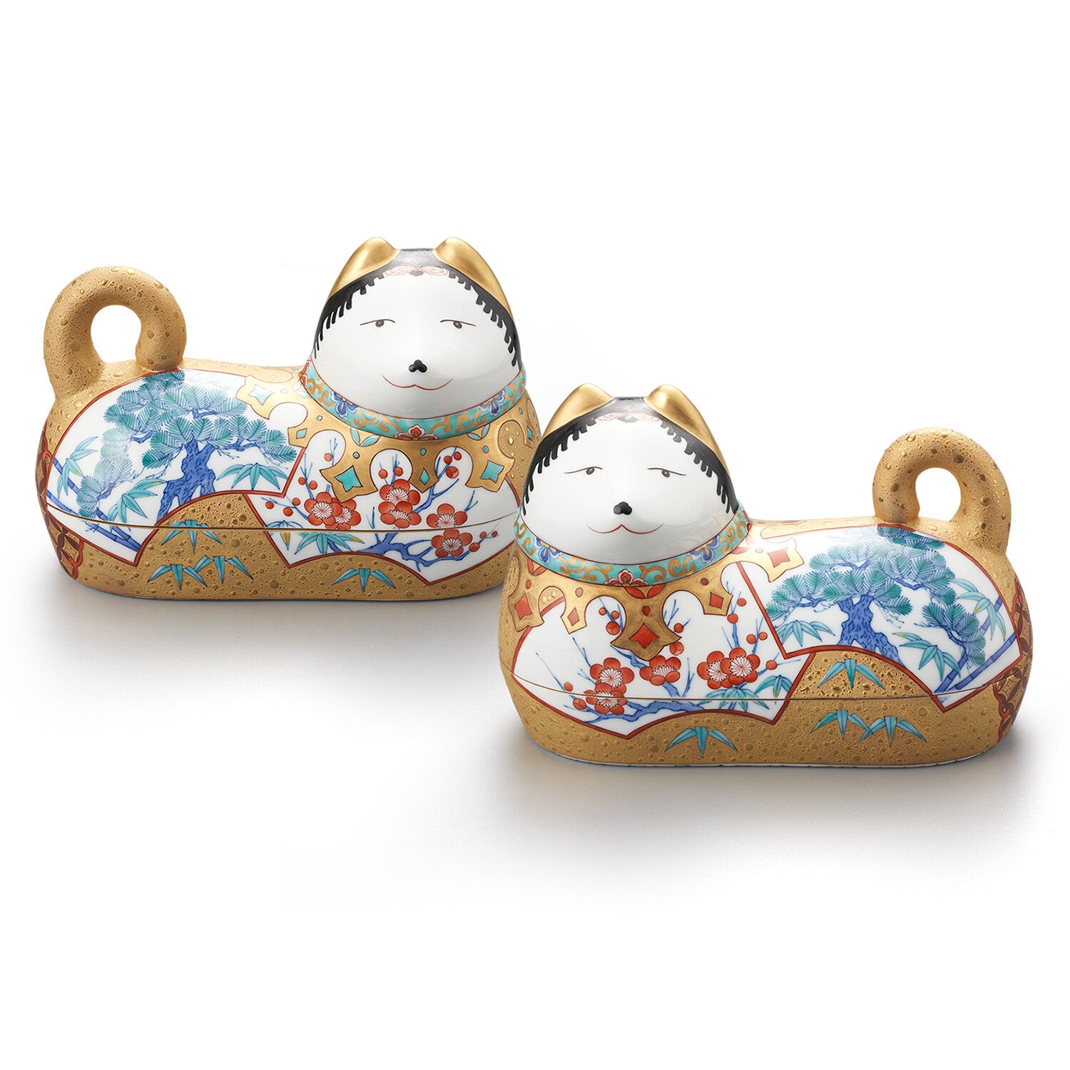 畑萬陶芸 犬筥 白菊文•牡丹文 金彩 狗筥 雛人形 雛祭り 焼き物 手毬