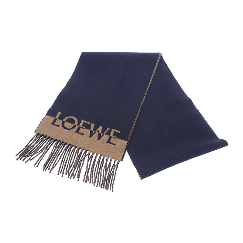 ロエベ LOEWE ロゴスカーフ マフラー ウール カシミヤ ネイビー