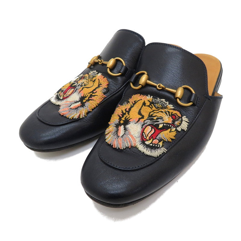 GUCCI/グッチ】 460733 タイガー 刺繍 ミュール レザー ブラック