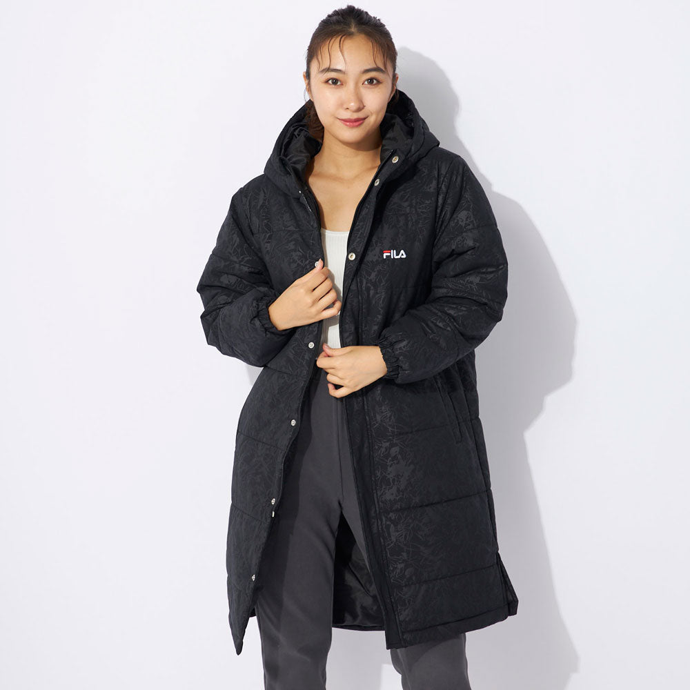 レディース 中綿入りロングコート ベンチコート ロング丈 フード付き