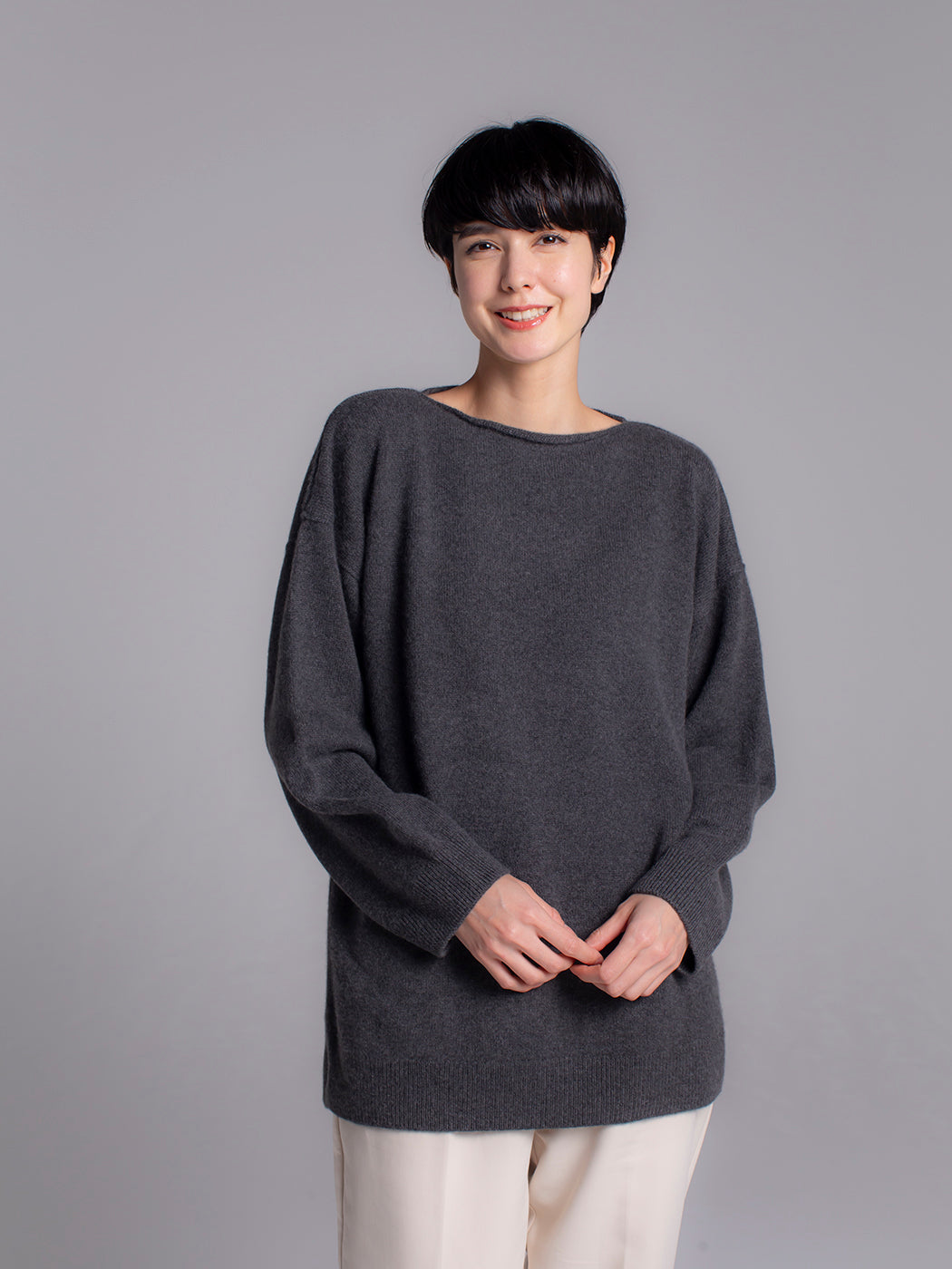 日本製】ベビーカシミヤ100% ミドルゲージ ボックス セーター レディース