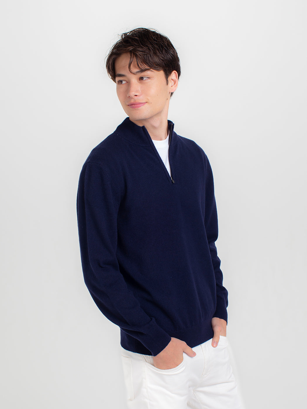 日本製】カシミヤ100% ハーフジップ セーター メンズ