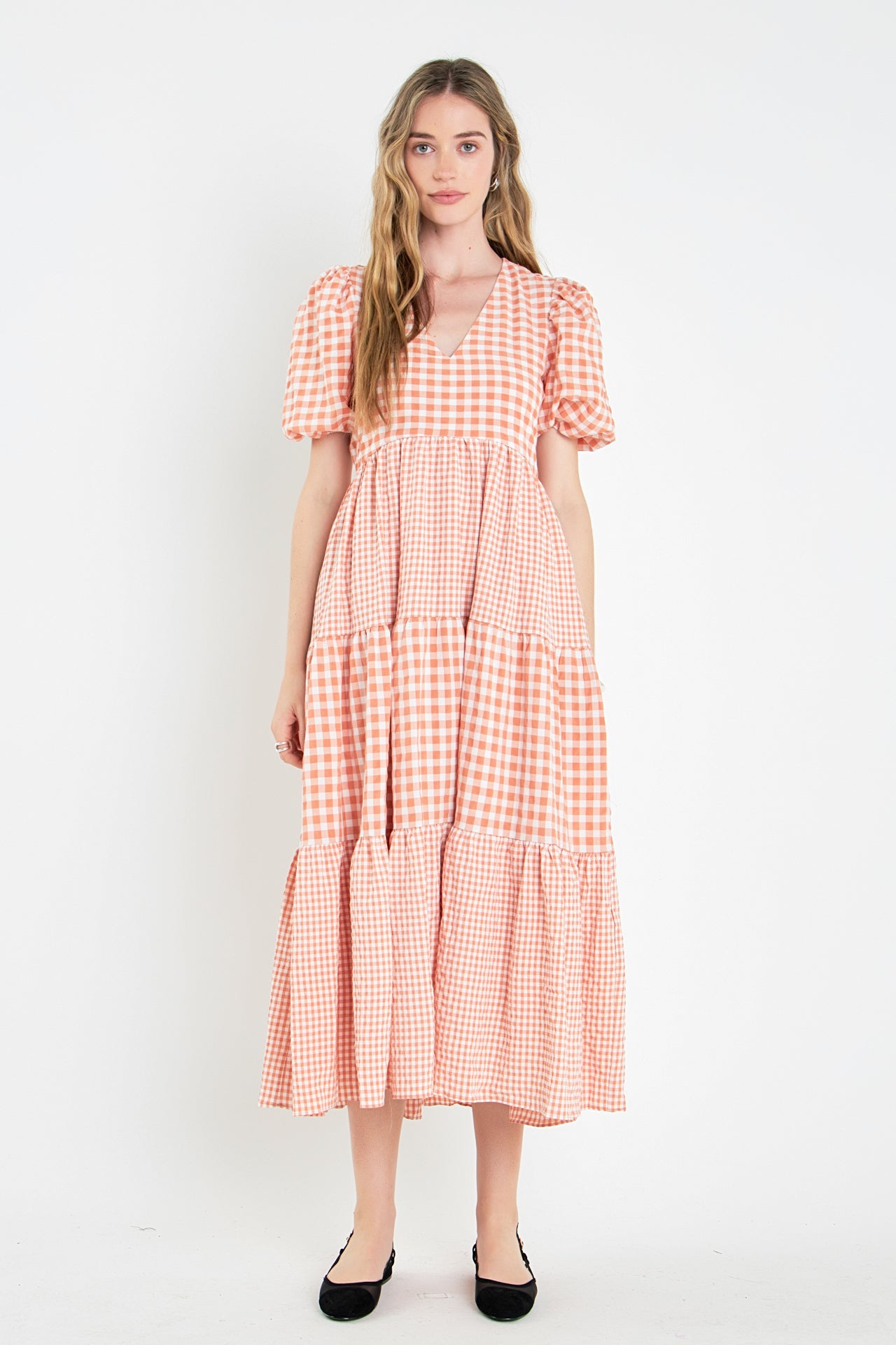 Gingham Check Combination Midi Dress – English Factory