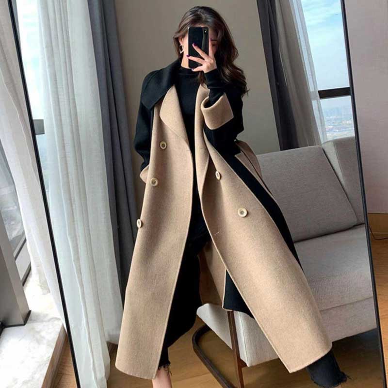 バイカラーロングコート（ベージュ）秋/冬 上品なバイカラーデザイン