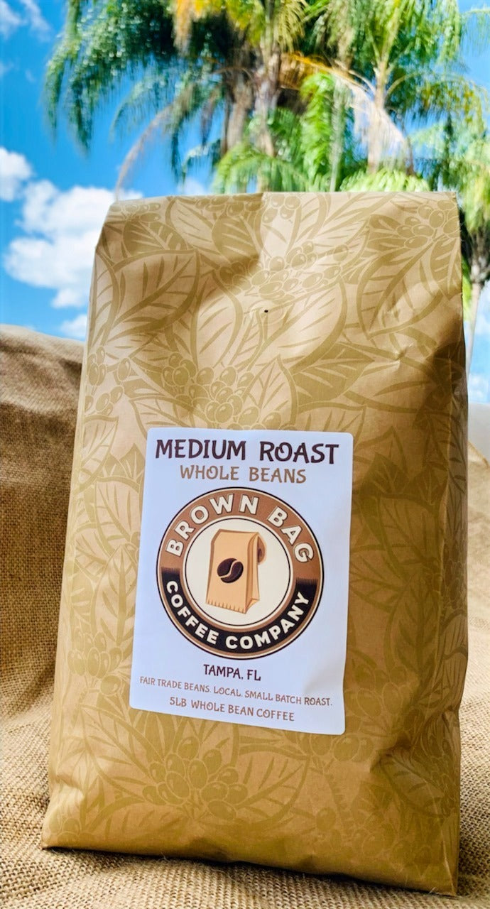 5lb Whole Bean Medium Roast Coffee – Brown Bag Coffee Company