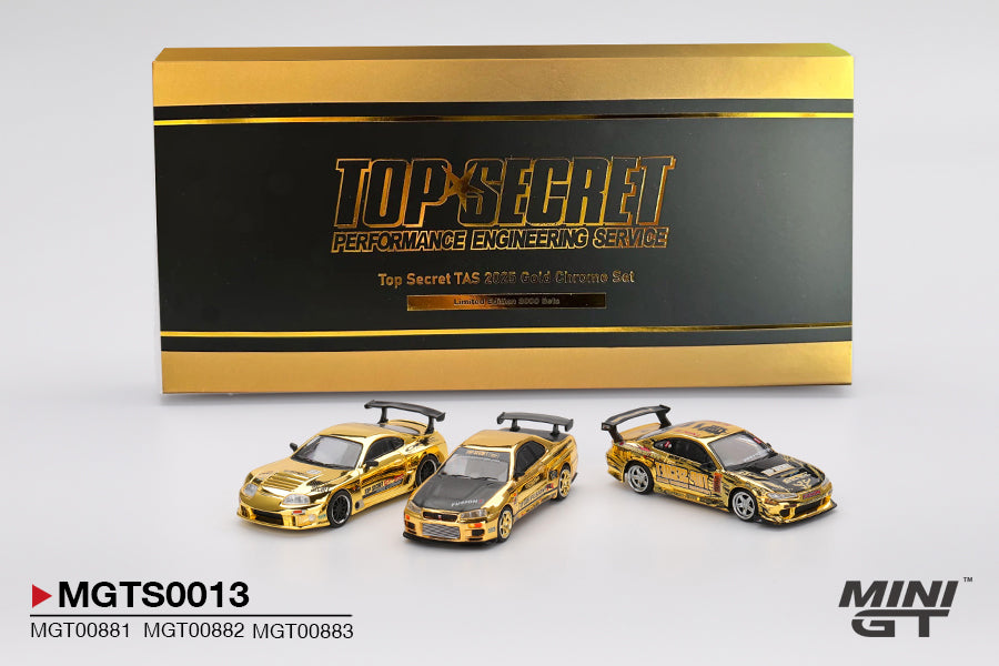 Mini GT Top Secret TAS 2025 Gold Chrome Set MGTS0013 1/64 Diecast