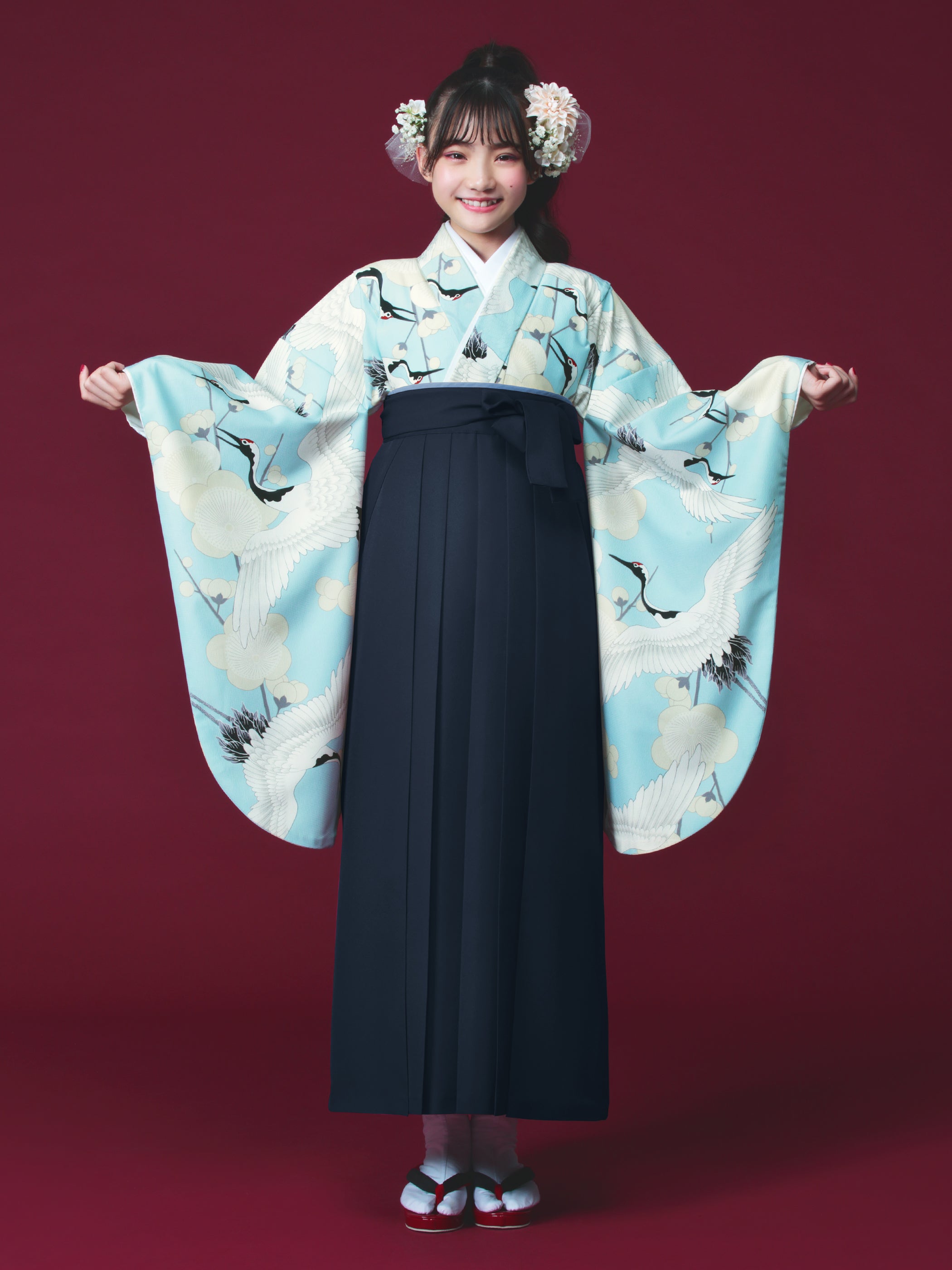 C0018 梅鶴 / 水色 | 卒業式小学生袴レンタル | tententen – tententen