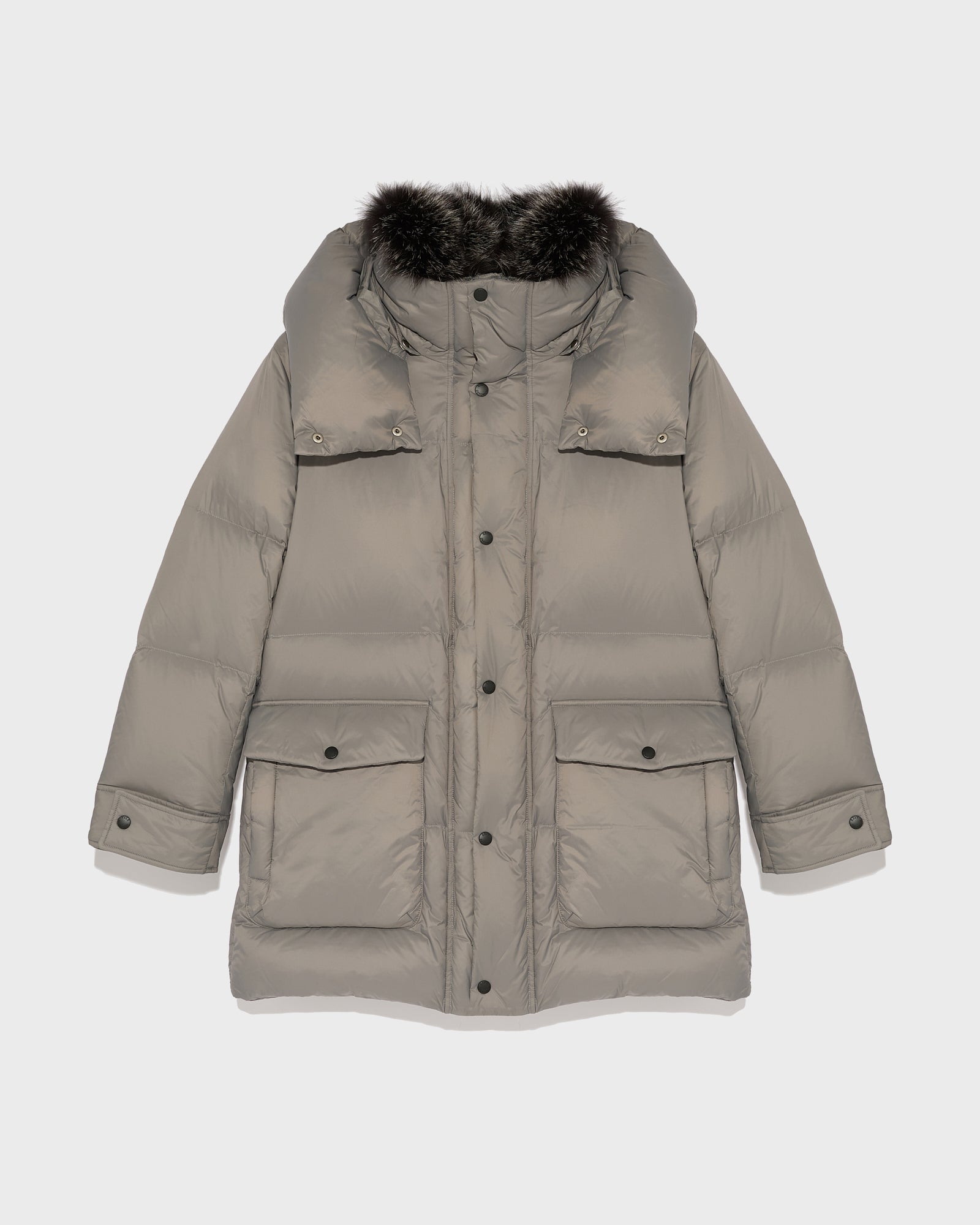 down jacket with fox fur collar trim - grey - Winter sale – Yves