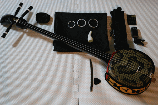 沖縄三線 ケース付き(インナー有り 替え弦多数 沖縄三線 ケース付き