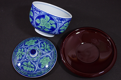 前畑陶器 庫山窯 青華緑彩茶托付蓋付煎茶碗揃 【器道楽】