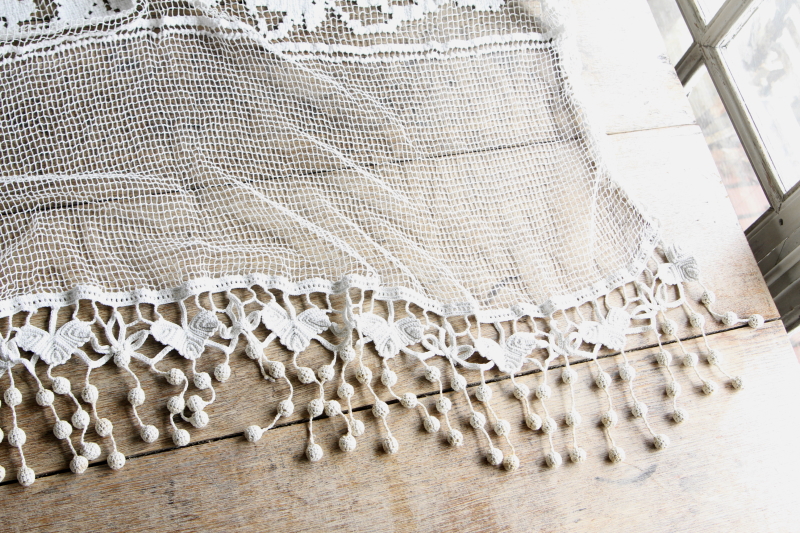 アンティークニードルワーク 昆虫＆薔薇刺繍フィレレース 大判シアー